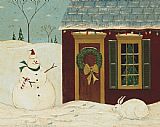 Warren Kimble House with Snowman painting